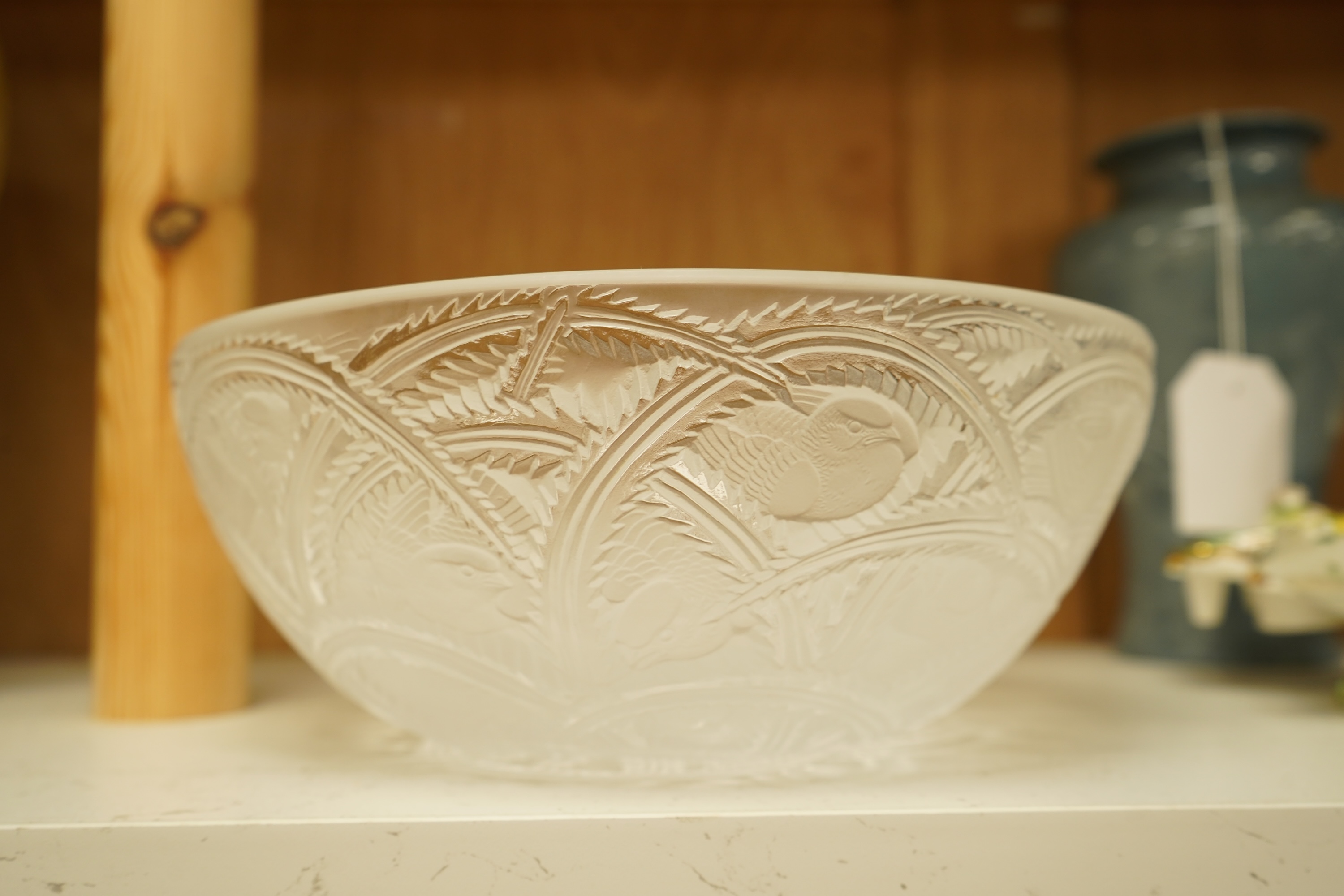 A Lalique glass 'Pinsons' bowl, signed to the base, 23cm high